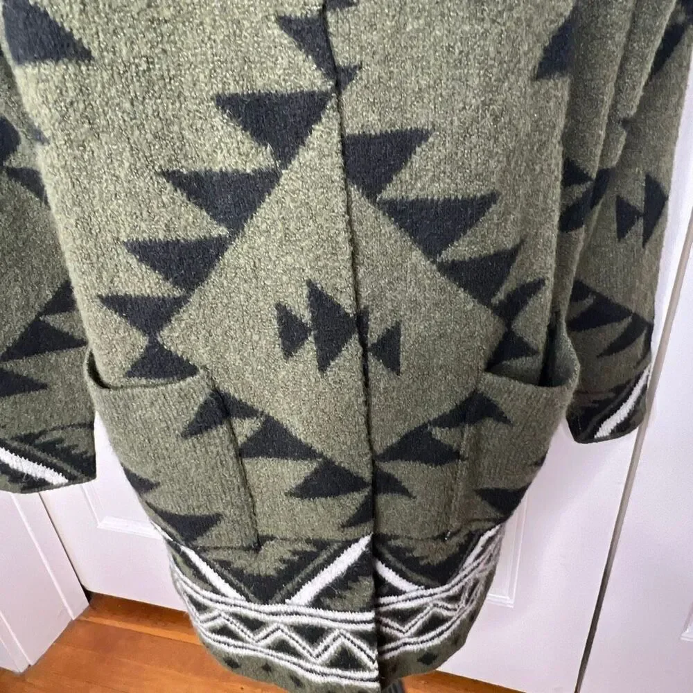 Frye Open Front Long Cardigan Sweater Olive Green Country Western Medium